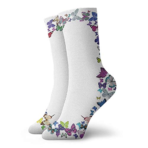 Letter Q Fashion Compression Socks,Spring Nature Inspired Font Girls Kids Name Initials Playful Bugs Wings,Performance Polyester Cushioned Athletic Crew Socks for Running,Athletic,Multicolor -12 inch