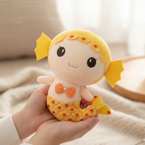 Image of Tickles Cute Mermaid Soft Stuffed Plush Animal Toy for Kids Girls Birthday Gifts (Color: Yellow Size: 20 cm)