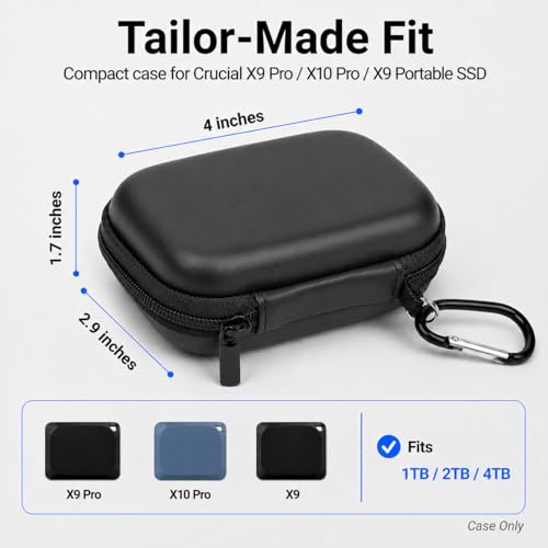 Image of ANKHOH Carrying Hard Drive Case Compatible With Crucial X10 / X9 Pro 4TB / 2TB / 1TB Portable SSD, External Solid State Drive Hard Storage Holder Bag Fits For USB-C Cable (Box Only), Black