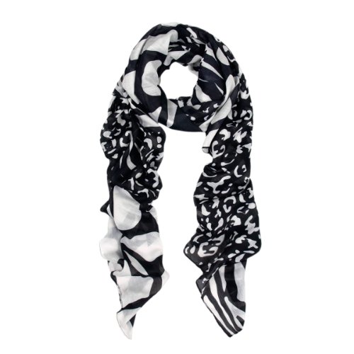 TrendsBlue Elegant Leopard & Zebra Mixed Animal Print Scarf