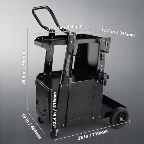 Image of Welding Cart, 2-Tier Heavy Duty Welder Cart with 265LBS Load Capacity, Lockable Anti-Theft Cabinet, Dual Cylinder Slots & Safety Chains, 360 Swivel Wheels for TIG /ARC /Plasma Cutters