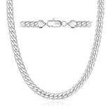 DFUNH 7MM Silver Chain for Men Cuban Link Chains for Mens Silver Necklace,316L Stainless Steel and White Gold Filled Chains for Men Necklaces 24in Silver Chain