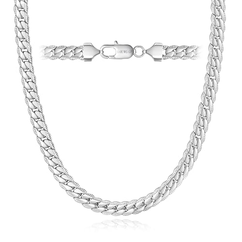 DFUNH 7MM Silver Chain for Men Cuban Link Chains for Mens Silver Necklace 316L Stainless Steel and White Gold Filled Chains for Men Necklaces 24in Silver Chain