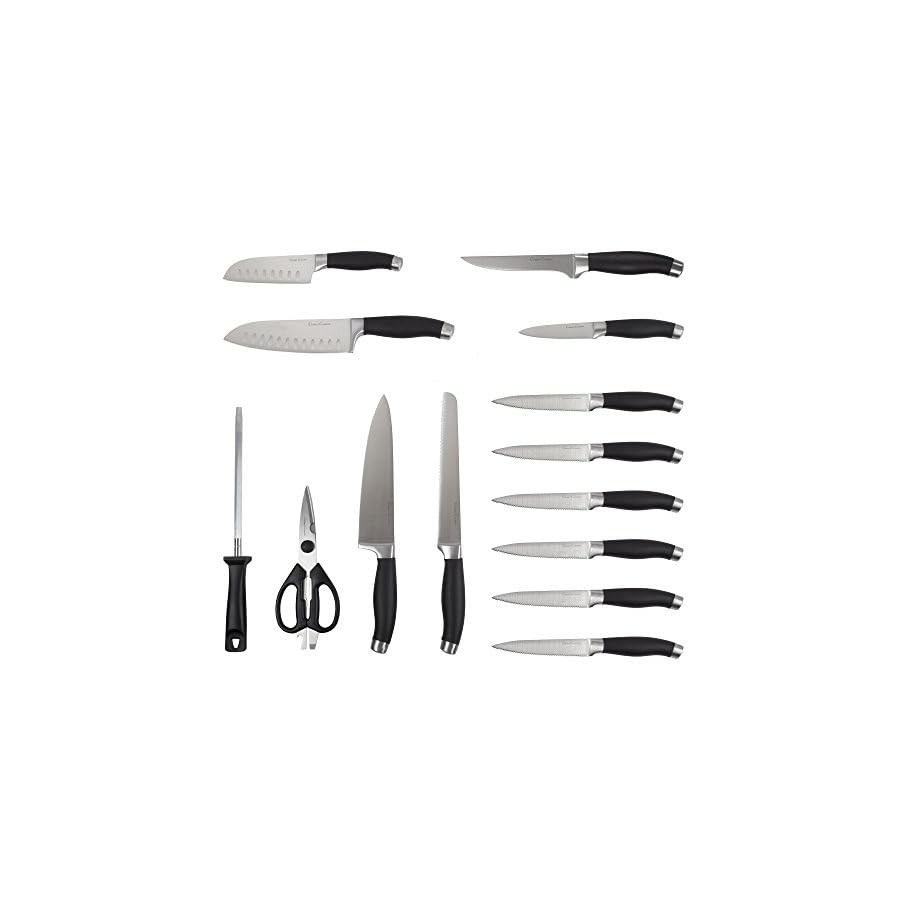 Professional-Quality-15-Piece-Stainless-Knife-Set-with-Shears-Sharpener-Chef-Bread-Santoku-Filet-Paring-Steak-Knives-and-Wood-Block-by-Classic-Cuisine Professional Quality 15 Piece Stainless Knife Set with Shears Sharpener Chef Bread Santoku Filet Paring Steak Knives and Wood Block by Classic Cuisine