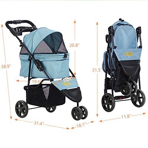 Viagdo Pet Strollers For Small Medium Dogs & Cats, 3-Wheel Cat Stroller, Foldable Dog Stroller With Removable Liner And Storage Basket For Dog & Cat Traveling Strolling Cart (Light Blue) #TOP7