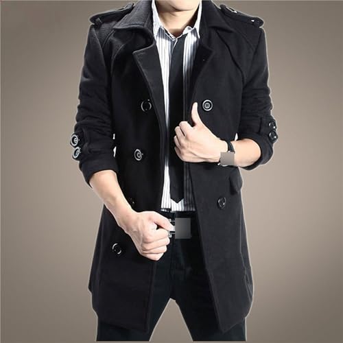 Men'S Casual Trench Coat Slim Fit Notched Collar Long Jacket Overcoat Double Breasted Pea Coat With Pockets2