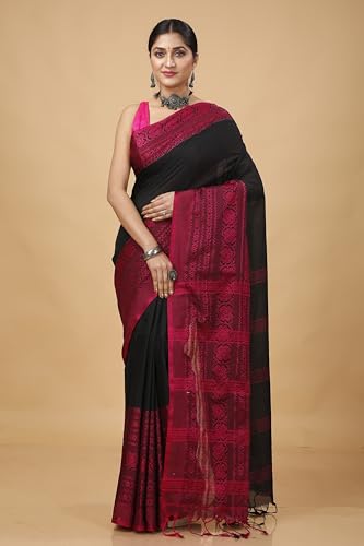 Image of OISHANI SAREE GHOR Women's Traditional Bengal Begampuri Cotton Saree With Blouse Piece.