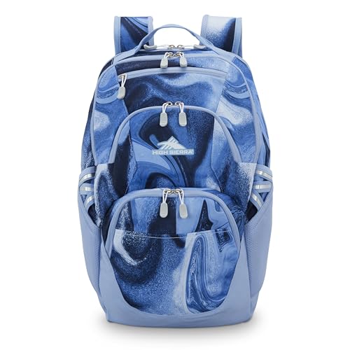 Image of High Sierra Swoop SG Backpack, Travel or Work Laptop Bookbag with Drop Protection Pocket, and Tablet Sleeve, One Size, Blue Marble Swirl