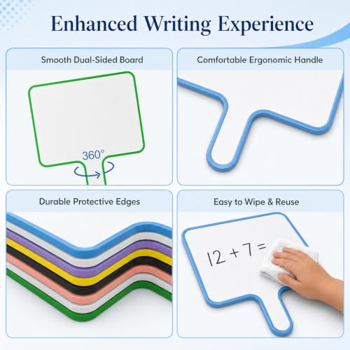 8 Sets Dry Erase Paddles with Handle, 9.7 in Double Sided Whiteboard Bulk with 10 x 8 in Small Dry Erase Boards, Marker Pens and Erasers for Teaching, Voting and Interactive Games - Image 5