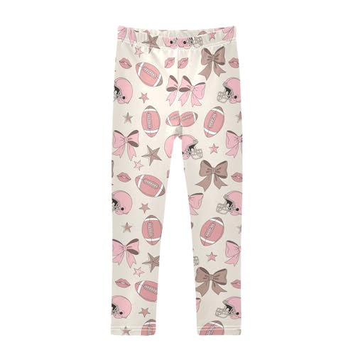 Girls Leggings Size 4T Football Bow Pink Yoga Stretchy Pants Comfortable Girl Clothes for Workout School