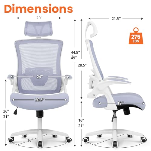 Image of NEO CHAIR Office Desk Chair Gaming Computer High Back Support Mesh Comfy Seat with Adjustable Ergonomic Headrest Lumbar Rolling Flip-up Armrests and Wheels (Purple)