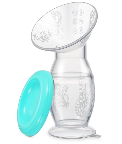 Image of Yohcuro Manual Breast Pump, 4oz Food-Grade & BPA Free Silicone Pump with Lid, Breast Milk Collection, One-Size-Fits-All, High-Temperature Resistant, No-Leak Design (Cyan)