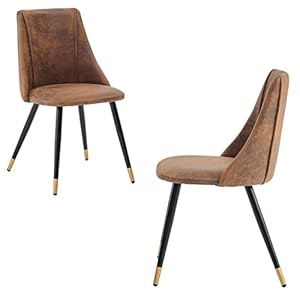 MEUBLE COSY Lot de 2 Chaises de Salle à Manger Rétro Fauteuil Assise rembourrée en suédine Pieds en Métal Noir, Style Industriel, Marron et Or, 52,5×49,5x83cm