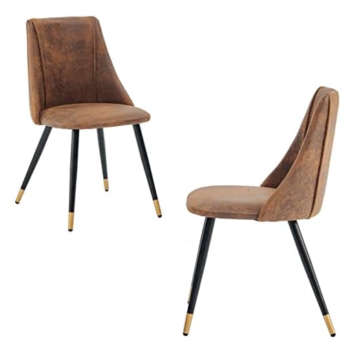 MEUBLE COSY Juego de 2 Sillas de Comedor Vintage Retro Sillón Tapizado en Gamuza con Patas Metálicas para Cocina Salón, Metal, Marrón + Dorado, 52.5x49.5x83cm, 2 Unidades