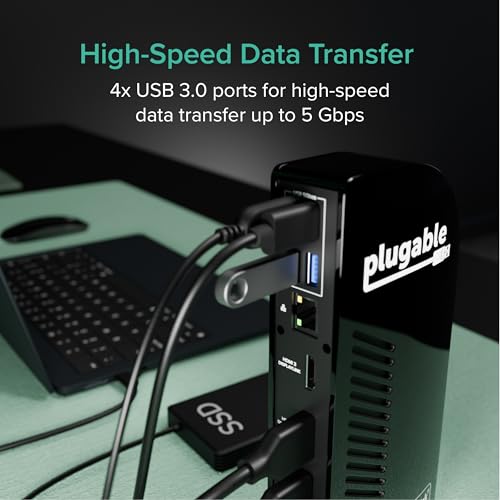 Image of Plugable USB-C Triple Monitor Docking Station: 13-in-1 Laptop Dock with 100W Charging for Mac (DisplayLink Driver Required), Windows, Chrome, 3 HDMI, Gigabit Ethernet, SD, USB-C 20W, 4 USB - UD-ULTCDL
