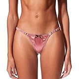 Cute and Spicy Elara Silky Thong Silk Panties Satin Thong Sexy Women‘s Thong Underwear Comfortable Underwear for Everyday (US, Alpha, Medium, Regular, Regular, Pink)
