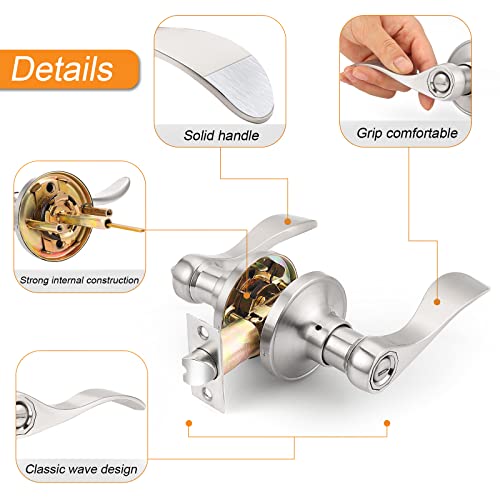 Probrico 2 Pack Door Levers Brushed Nickel Privacy Door Handles Wave Style Keyless Door Handles Bed/Bathroom Interior Door Handles #TOP2