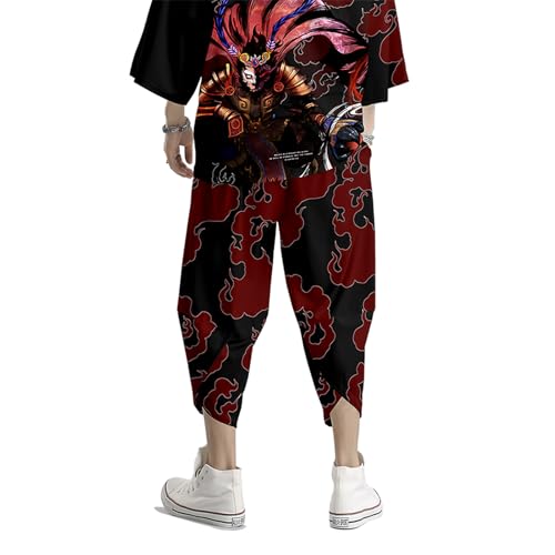 Image of DOSLAVIDA Men's Japanese Kimono Cardigan Suit Chinese Style Printed Jacket Pants Set Open Front Seven Sleeve Top & Shorts