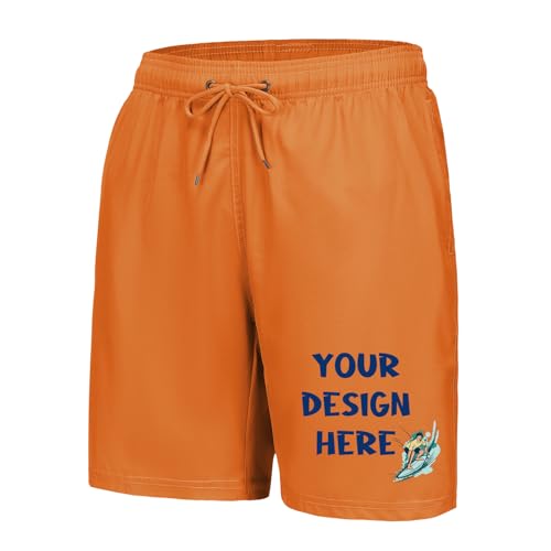 TopTie Custom Men's 7-Inch Swim Trunks Quick-Dry with Mesh Liner Lightweight Swim Shorts-Orange-XXL