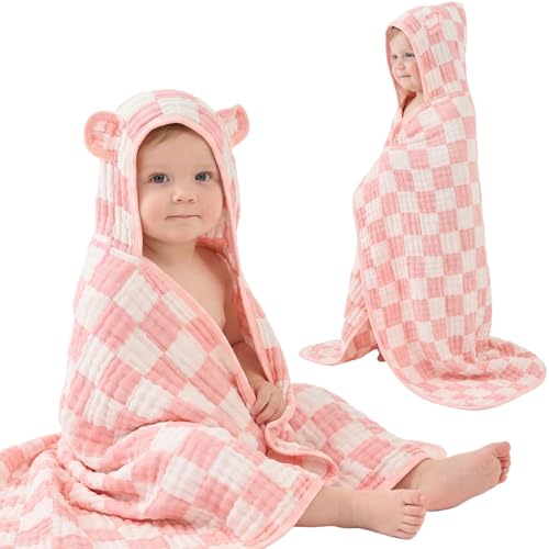 Image of Ultra-Soft Muslin Toddler Hooded Towel - 55 x 28 Inches, Ideal for Bath & Beach, Suitable for Both Boys & Girls from Newborns to Toddlers