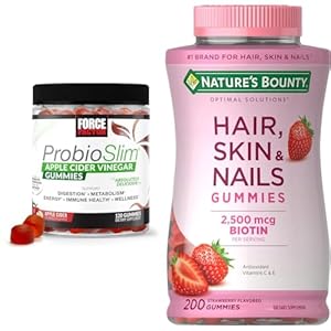 Force Factor ProbioSlim Apple Cider Vinegar Gummies with Organic, LactoSpore & Nature’s Bounty Optimal Solutions Hair, Skin and Nails Gummies with Biotin, 25000 mcg