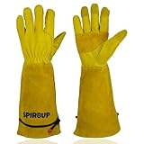 SPIR8UP Cowhide Rose Pruning Gloves, Thorn Proof Long Gardening Gloves for Women & Men, Durable Gauntlet for Cactus Handling (Yellow, Medium)