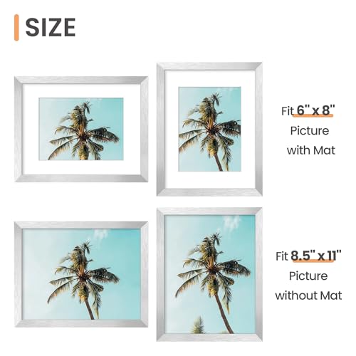 Image of upsimples 8.5 By 11 Picture Frame, Display Pictures 6x8 with Mat or 8.5 x 11 Without, Wall Hanging Photo Frames, Silver, 1 Pack