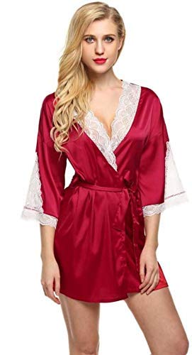 embrave Women's Satin Robe Nighty and Lace Bra Panty Lingerie Set Combo-picture-41