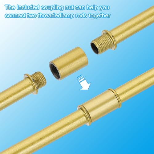 Image of PATIKIL Straight Pipe Lamp Stems Rod Kit, 6 Set M10 Carbon Steel 60mm(2.36 inch) Long Double End Thread Rod with Coupling Nuts Sleeve Connector for Table Lamps Chandeliers, Gold Tone