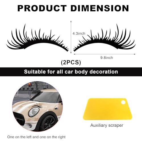 Image of KVAEY 2 PCS Car Headlight Eyelash Stickers, Cute Fake Eyelashes Decal for Bumper Auto Body Window, Waterproof Reflective PET Charming Eyelash Sticker Funny Decor for Car SUV Truck (Black)