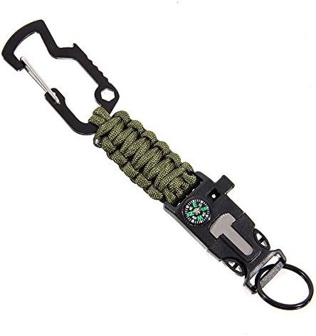 Outdoor Survival Kits, 7-Core Paracord Key Chain Emergency Sports Gear with Carabiner Buckle, Compass, Rescue Whistle, Bottle Opener, Fire Starter, Scraper for Mountaineering Cycling Camping Hiking