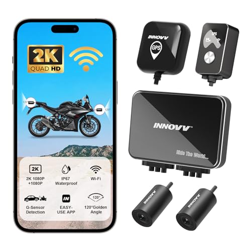 INNOVV K7 Motorcycle Dash Cam, 2K + 2K Front and Rear Camera with EIS Anti-Shake, Motorcycle DashCam with 24hr Sentry Mode, Emerg Auto Save GPS, App C