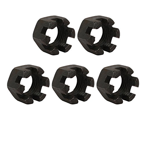 Image of uxcell 5pcs M16x2mm Carbon Steel Grade 8 Hexagon Slotted Castle Nut Black