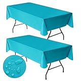Nasitos 2 Pack Vinyl Plastic Table Cloth Rectangle 60x84 Inch-Flannel Backed Teal Vinyl Tablecloths, Disposable Tablecloth for Picnic, Wedding, Holiday Dinner, Special Events