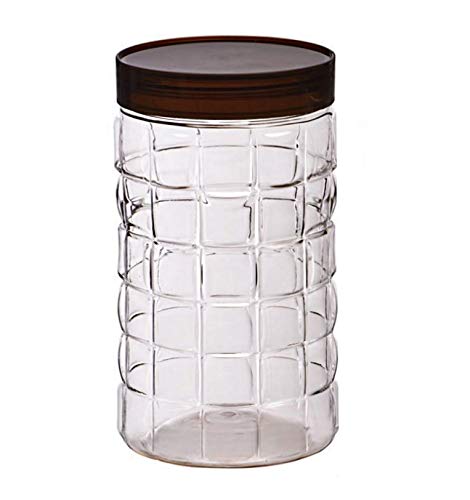 900ml PET Jar Round Food Storage Canisters With Brown Screw Top Lid Plastic Dry Food Storage Container Set Checked Clear Food Grade Air Tight Kitchen Storage BPA Free (900ml)