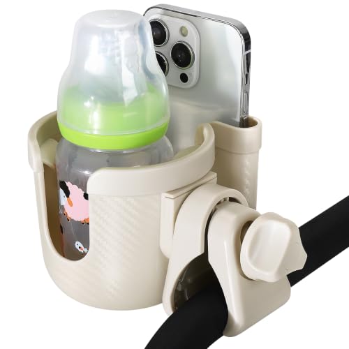 Image of Accmor Stroller Cup Holder with Phone Holder, Bike Cup Holder, Universal Cup Holder for Uppababy Nuna Strollers, 2-in-1 Drinks Holder for Walker, Wheelchair, Scooter