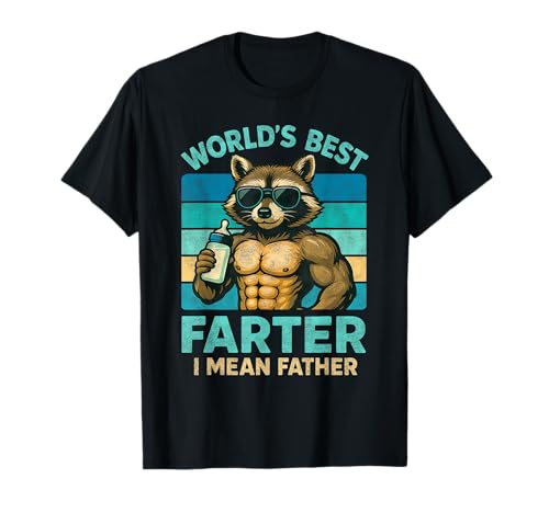 Funny Raccoon Father's Day World's Best Farter I Mean Father Camiseta