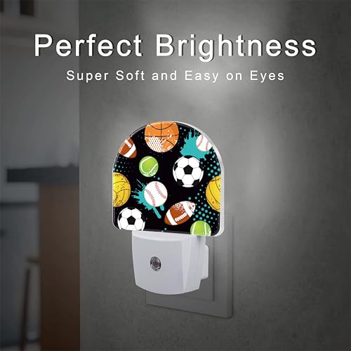 Image of Cartoon Sports Balls Night Light for Kids,Various Balls Plug in Night Light with Dusk to Dawn Sensor, 0.5w Energy Saving Nightlight for Hallway Stairway Kitchen Bedroom
