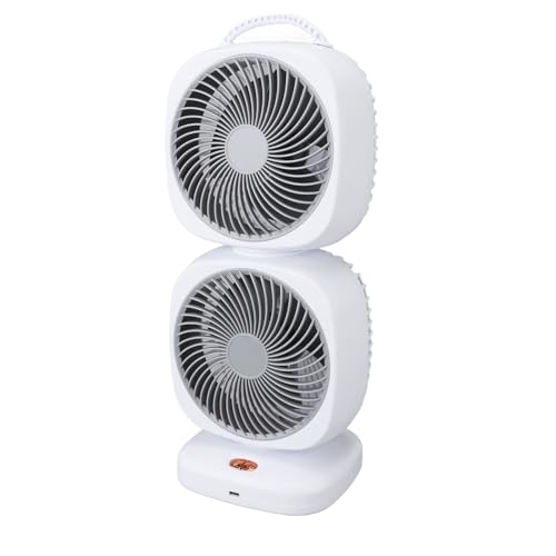 TYTOGE Dual Layer Tower Fan, Rechargeable 5 Speed Portable Oscillating Table Fan with 350°Rotation, 2400MAh Battery for Home Camping Office