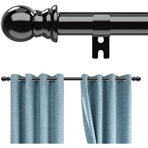 Curtain Rods for Windows 28 to 54 inch, 1" Diameter Heavy Duty Splicing Curtain Rod with Bracket, Adjustable Easy Install Drapery Rod for Patio Outside, Bedroom, Living room, Kitchen, Black Cover