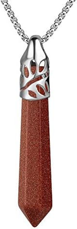 BEADNOVA Healing Crystal Necklace for Women Men Synthetic Goldstone Crystal Pendant Energy Healing Gemstones Jewelry Pendulum Crystal Divination (Hexagonal, 18 Inches Stainless Steel Chain)
