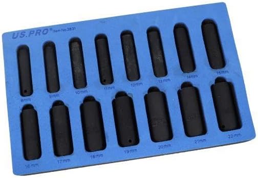 US PRO Tools 15PC 3/8" DR 6PT Deep Impact Socket Set Metric 8-22MM 3831