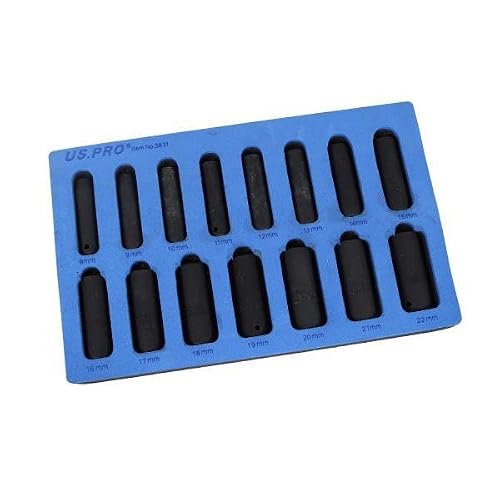 US PRO Tools 15PC 3/8" DR 6PT Deep Impact Socket Set Metric 8-22MM 3831