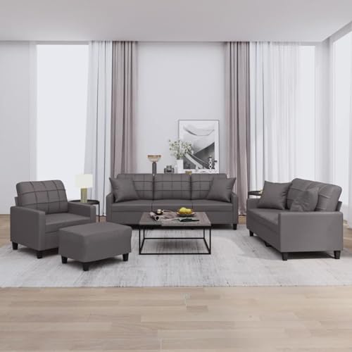 Gecheer Set di Divani 4 pz con Cuscini Grigio in Similpelle,Set Divani a 2 e a 3 Posti,Divani da Soggiorno,Divano Imbottito,Divano per Soggiorno/Ufficio Moderno Sofà Divanetto