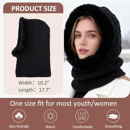 Image of Winter Fleece Balaclava Warm Men Hood Hat Knitted Hooded Scarf for Women Unisex Skull Cap