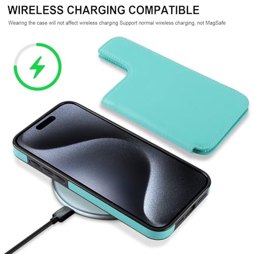 Coque iPhone 14 Pro Max MagSafe antichoc rabat détachable en cuir premium vert - 5