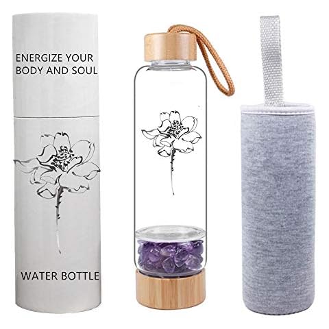 Bamboo Wellness Crystal Elixir Infused Gem Water Bottle, Natural Gemstone Crystal Water Bottle Quartz Gravel Gemstone Healing Glass, Energy Elixir Water Bottle 400ML Cover