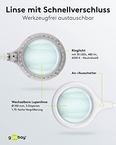 Lupenleuchte goobay 60359 LED mit Standfuß für präzise Arbeiten