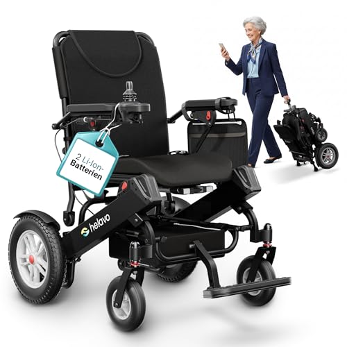 Helavo Breiter Geländerollstuhl Elektrisch für Erwachsene – Tragfähigkeit 130 kg, 68 cm breiter Rahmen, zwei Li-Ionen-Akkus mit insgesamt bis zu 30 km Reichweite, schnell faltbarer Elektrorollstuhl