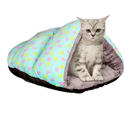 MVPKK Chien Lit Chaud Chat Lit en Peluche Fermé Triangle Tapis de Chien Épaissir Tapis de Chat Sommeil Profond Panier de Chat Lavable Tapis de Chat Douce et Confortable(S(42X39X 26cm), Bleu) Cover